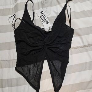 NWT. Urban Outfitters Butterfly Black Mesh Top.